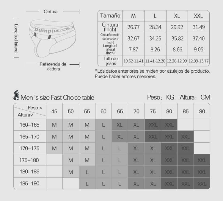 MP265 supplier size chart